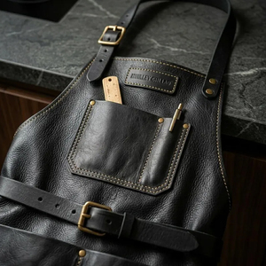 Classic Leather <b>Bib</b> <b>Apron</b> With Adjustable Waist And Multiple Pockets For Cooking - Product Image 6
