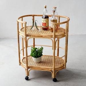 Chariot à champagne en rotin, chariot de bar tendance pour décorations de bar, chariot de présentation de cocktails et de vins - Product Image 6