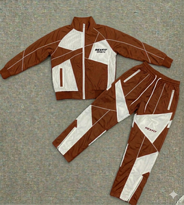 OEM Custom <b>Polyester</b> Zip up Blank Oversized Reflective Windproof Nylon Woven Jacket and Baggy Track Pants <b>Jogger</b> Sets Tracksuit - Product Image 3