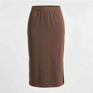 Jupe crayon à taille élastique pour femmes, longueur genou, couleur unie, design fendu, style minimaliste, à porter en toutes saisons - Product Image 1