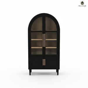 Modern Rectangular Display Cabinet Arched Rubber Wood MDF Oak Veneer Eco-Friendly 4 Compartments <b>Shutter</b> Doors Living Room OEM - Product Image 1