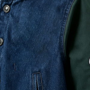 Chaqueta Bomber para Hombre con Bloques de Color, Manga Larga, Azul Denim y Verde, Estilo Otoñal - Product Image 3