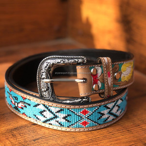 New Handmade Beaded <b>Tooled</b> Leather Carving <b>Belts</b> Available in All Sizes Western Design Bohemian Western Fashion Vintage Sty - Product Image 3