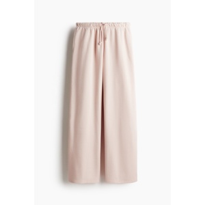 Pantalon ample à jambe large en maille légère 55% lin 45% viscose, taille mi-haute élastique, décontracté, imprimé sérigraphié, teint uni, pour l'été - Product Image 1