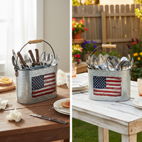 Support de rangement en métal patriotique américain pour ustensiles de service