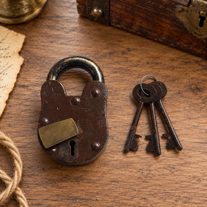 Cadenas en fer antique robuste SHUBHAM avec clés, serrure rustique vintage pour coffre en bois, armoire, portail, meubles - Product Image 1