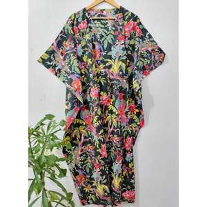 Robe maxi en coton doux de style indien ECH-320 Ethinic Craft Hub, manches courtes, imprimé floral, kaftan pour femmes, taille XL - Product Image 2