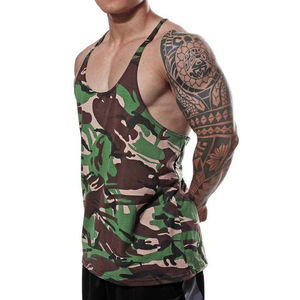 Camiseta sin mangas con estampado de camuflaje para hombre, camiseta informal sin mangas con cuello redondo, camiseta sin mangas de algodón y poliéster para hombre - Product Image 3