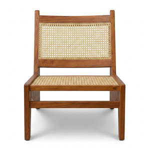 Solid Teak Premium Modern Scandinavian Wholesale for Armless Rattan Lounge <b>Chair</b> Accent <b>Chair</b> Natural Handwoven <b>Cane</b> Foam - Product Image 1
