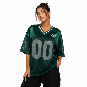 Camiseta de fútbol de malla personalizada con estampado, cuello en V, número de diamantes de imitación, manga corta, estilo urbano ecológico, ajuste holgado, venta al por mayor B2B - Product Image 2