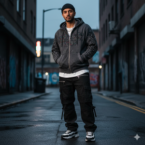 Sudadera con capucha para hombre, de gran gramaje, con lavado ácido, 100% algodón, felpa francesa, pedrería, bordado desgastado y cremallera, la más vendida - Product Image 2