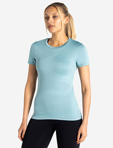 2026 Women's Light Blue V-neck Short <b>Sleeve</b> Regular Fit Knitted T-Shirt Breathable Quick Dry Eco-Friendly Solid Color Casual <b>Top</b> - Product Image 1