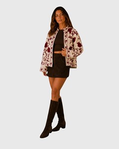 Veste en coton brodée à la main, manches longues, col montant, motif floral, pour femme adulte, style chic prairie, longueur courte, automne - Product Image 4