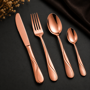 Ensemble de couverts élégant plaqué or au design moderne, durable et léger, en acier inoxydable super poli miroir, résistant à la rouille - Product Image 3