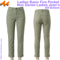 Pantalones de mujer de cinco bolsillos con abertura en el bajo, sin mezclilla, de corte ajustado, de tela transpirable, para verano y primavera, de algodón y elastano, con un peso de 7.81 oz.