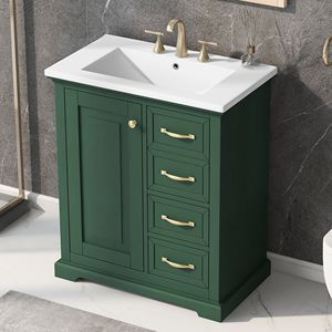 Mobile bagno da 30 pollici con lavabo, struttura solida, in MDF, con cassetti, tutto in un unico pacchetto - Product Image 2