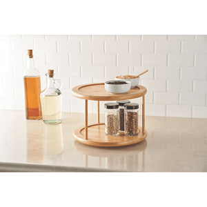 Organizzatore da Cucina Girevole in Bambù a 2 Livelli, Porta Spezie 25,5 cm Diametro x 17,5 cm - Confezione da 2 - Product Image 5
