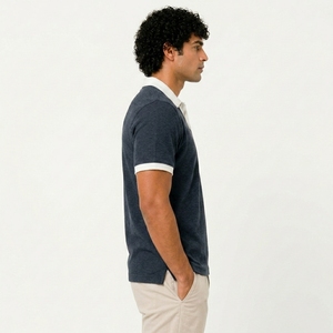 Customized Plain Men's <b>Navy</b> Blue Short Sleeve Polo Shirt Solid Color Knitted Cotton Casual Breathable Design - Product Image 4