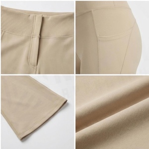 Pantalones de Yoga de Cintura Alta con Pierna Ancha, Color Sólido, Cintura Elástica Sin Costuras, Largo hasta el Tobillo, con Bolsillos, Elásticos en Cuatro Direcciones, Spandex, Poliéster - Product Image 4
