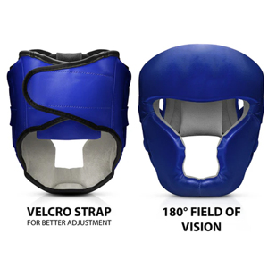 Protège-tête de boxe en cuir PU bleu avec fermeture auto-agrippante pour la protection de la tête des adultes unisexes - Product Image 3
