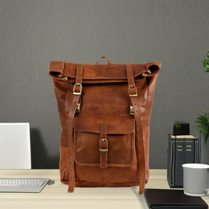 Mochila para Portátil Royaa Personalizada de Cuero Genuino y Poliéster, con Cierre de Cremallera Geométrico, Impermeable, Ligera, con Puerto USB y Protección Antirrobo para Oficina - Product Image 3