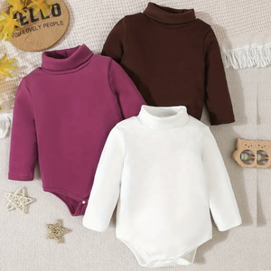 Col haut décontracté bébé barboteuse hiver body à manches longues côtes tricoté tissu imprimé lettre conception bouton pression pour des sorties chaudes - Product Image 4