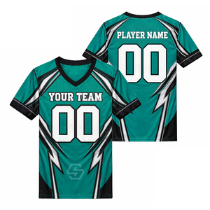 Maillot de football américain personnalisé de haute qualité, sublimé, col en V, manches courtes, en maille polyester respirante, grande taille adulte - Product Image 3