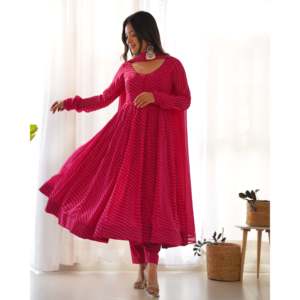 Hermosos y modestos conjuntos de vestido estampado Laheriya y Dupatta para fiestas - Product Image 4