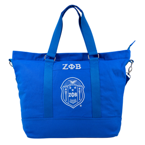 Sac fourre-tout en toile Zeta Phi Beta bleu roi avec lettres grecques, sac à bandoulière durable pour la sororité, idéal pour les voyages et l'usage quotidien - Product Image 1