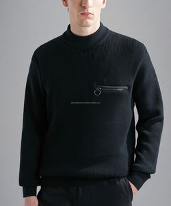 เสื้อสเวตเตอร์ผ้าฝ้ายสำหรับผู้ชาย, เสื้อสเวตเตอร์ผ้าฝ้าย100% น้ำหนักมากแบบสวมหัวแบบลำลองมีซิปสีดำล้วนสำหรับฤดูหนาว - Product Image 6