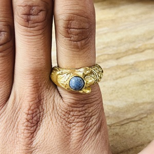 Bague en laiton bleu corail, design vintage, texture texturée, plaquée or 18 carats, style bohème, bijoux ethniques, bague tribale pour femme, vente en gros - Product Image 6