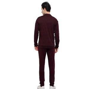 Survêtement Homme Bordeaux à Fermeture Éclair Intégrale, Col Montant, Sportswear Décontracté, Couleur Unie, Polyester, Manches Longues, Poches Latérales, Idéal Automne - Product Image 2