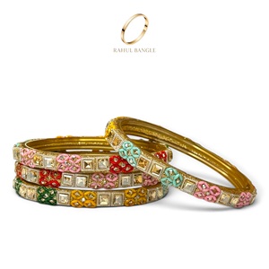 Bracelets en verre multicolores artisanaux du Cachemire, modernes, tendance, plaqués or avec zircone, pour mariage et occasions festives, prix de gros - Product Image 5