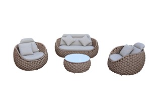 Ensemble de canapés de jardin contemporains en rotin PE avec coussins en mousse haute densité, meubles d'extérieur imperméables pour la maison - Product Image 4