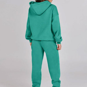 Survêtement à capuche de couleur unie, manches longues, taille élastique, coupe ample, décontracté, pour l'automne - Product Image 3