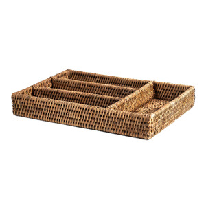 Rattan storage <b>tray</b> with compartments utensil <b>drawer</b> organizer flatware caddy <b>trays</b> cheap price - Product Image 4