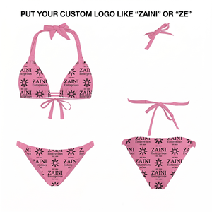 Conjunto de Bikini para Mujer, Tela de Poliéster Premium de 190 GSM, Color Rosa, Logotipo Personalizado, Triángulo, Cintura Alta, Escote Pronunciado, Antibacteriano, Ropa de Playa - Product Image 1