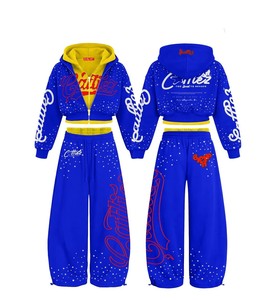 Custom Clothing Manufacturers Distressed Patch Acid Wash <b>Zip</b> <b>up</b> Hoodie and Sweatpants Set Rhinestone <b>Cropped</b> Sweatsuit Set Women - Product Image 4
