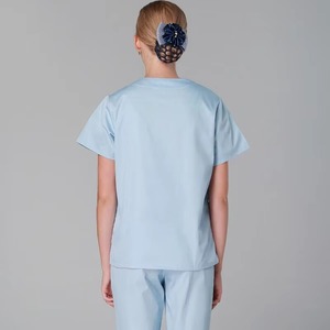 Women's Light Blue <b>Scrub</b> <b>Top</b> Short Sleeve V-Neck With Pockets Hospital Uniform Woven Cotton Polyester Blend - Product Image 2