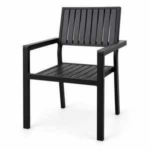 Chaise de salle à manger d'extérieur moderne en aluminium noir, chaise de jardin en bois composite imperméable, USA DDP - Product Image 1