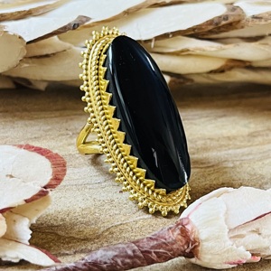 High Demand Latest Black Onyx <b>Ring</b> Cock Tail Brass <b>Ring</b> Chunky 18k Gold Plated Long <b>Statement</b> <b>Ring</b> Wholesale <b>Ring</b> For Women - Product Image 3