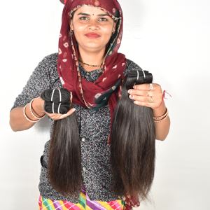Extensions de cheveux humains indiens Remy non traités pour femmes, mèches lisses à double trame machine, 8-36 pouces, ondulations profondes lâches, noir naturel - Product Image 6