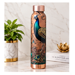 Botella de Agua de Cobre con Diseño Floral, Termo Portátil de Viaje con Tapa - Product Image 6