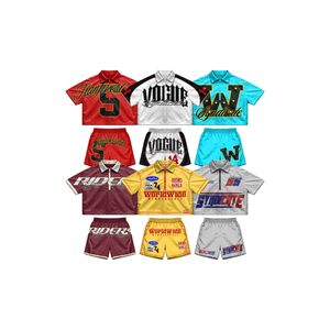 Multi Color Cropped <b>Mesh</b> Jersey Shirt & Shorts <b>Set</b> | Vintage Sporty Streetwear <b>Two</b> <b>Piece</b> <b>Set</b> | OEM Private Label Manufacturer - Product Image 1