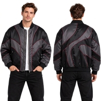 Veste en satin de soie jacquard noir et gris texturé sur mesure pour homme avec motif tissé au dos et coupe bomber moderne