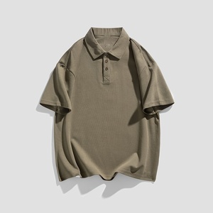 Oversized <b>Waffle</b> Knit 100% Cotton Worsted for <b>Shirt</b> Men Summer Casual Short Sleeve Loose Fit Breathable High Street - Product Image 1