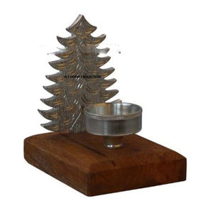 Portavelas Decorativo con Forma de Árbol de Navidad, Base de Madera y Metal de Aluminio, Niquelado, para Sublimación - Product Image 1