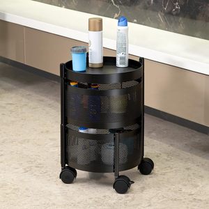Étagère de rangement métallique cylindrique à roulettes, trois niveaux, pour le rangement des aliments dans la cuisine, design minimaliste - Product Image 2