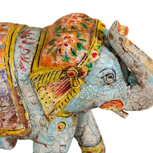 Figurine d'éléphant en bois peinte vintage, statue d'animal artisanale, décoration de table pour console, table basse, chambre à coucher, salon - Product Image 2