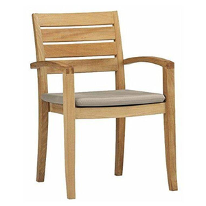 Stackable Outdoor <b>Dining</b> <b>Chairs</b> in Teak Wood, with Slatted Back Design and <b>Gray</b> Cushion suitable for indoors or outdoors - Product Image 2